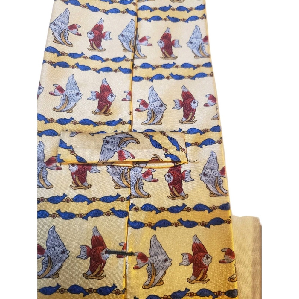 Nwt Faberge Men Tie Necktie Luxury Designer Yellow With Fish Novelty Fun Msrp$95 — image 5 of 8